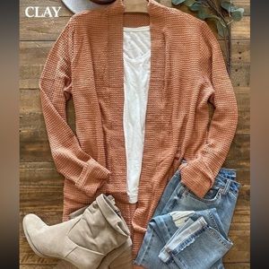 Long Waffle-Knit Cardigan